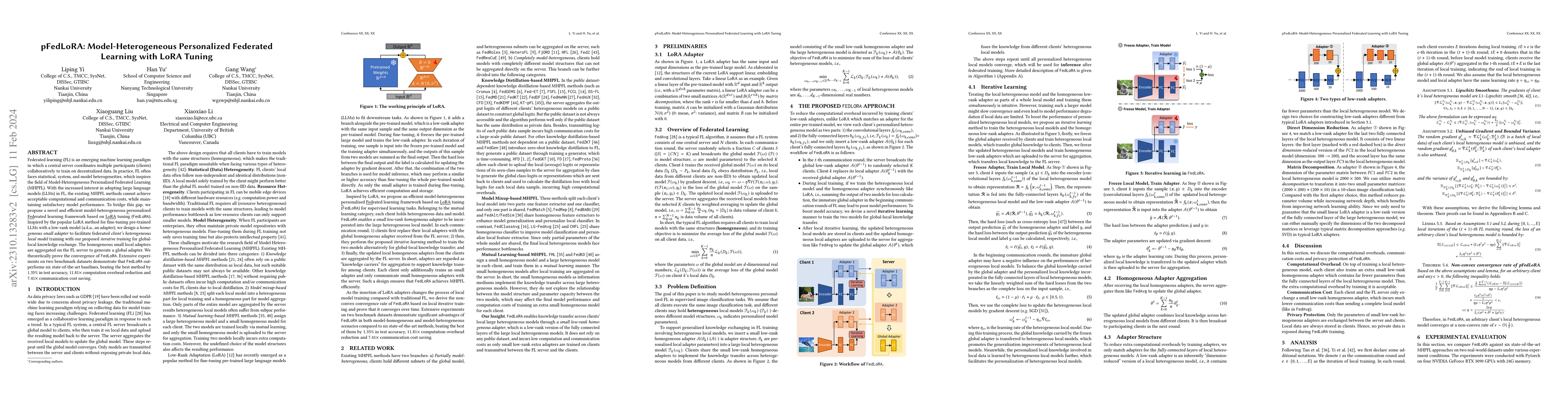 Thumbnail for pFedLoRA: Model-Heterogeneous Personalized Federated Learning with LoRA
  Tuning