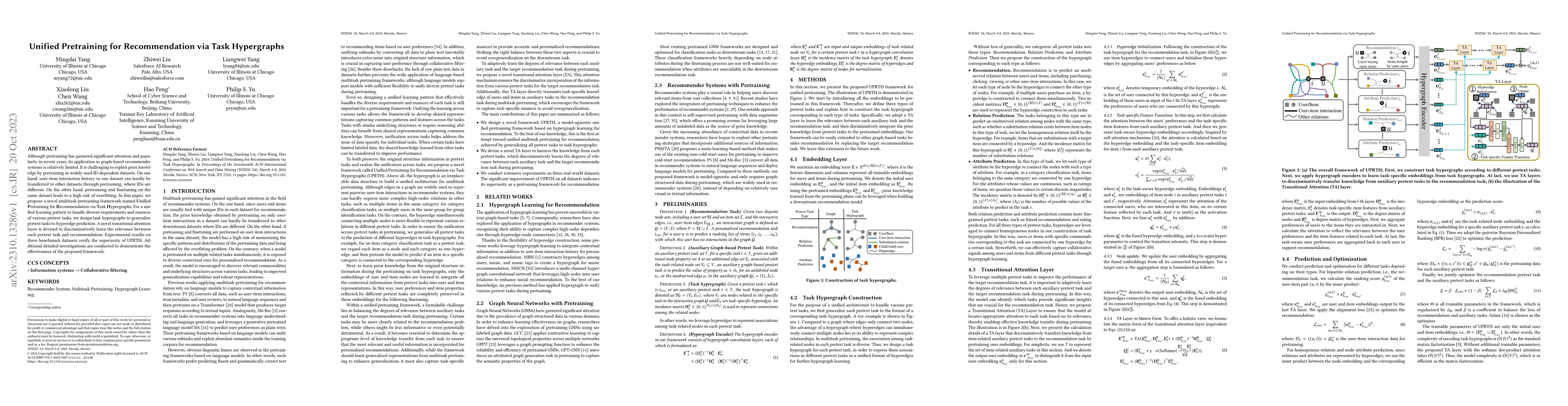 Thumbnail for Unified Pretraining for Recommendation via Task Hypergraphs
