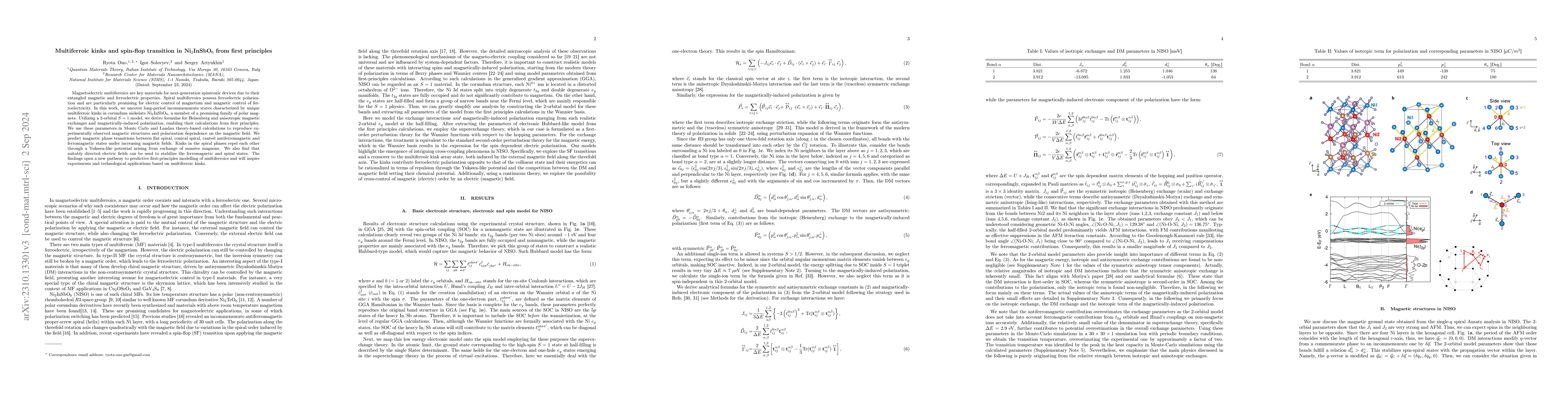 Thumbnail for Multiferroic kinks and spin-flop transition in Ni$_{2}$InSbO$_6$ from
  first principles