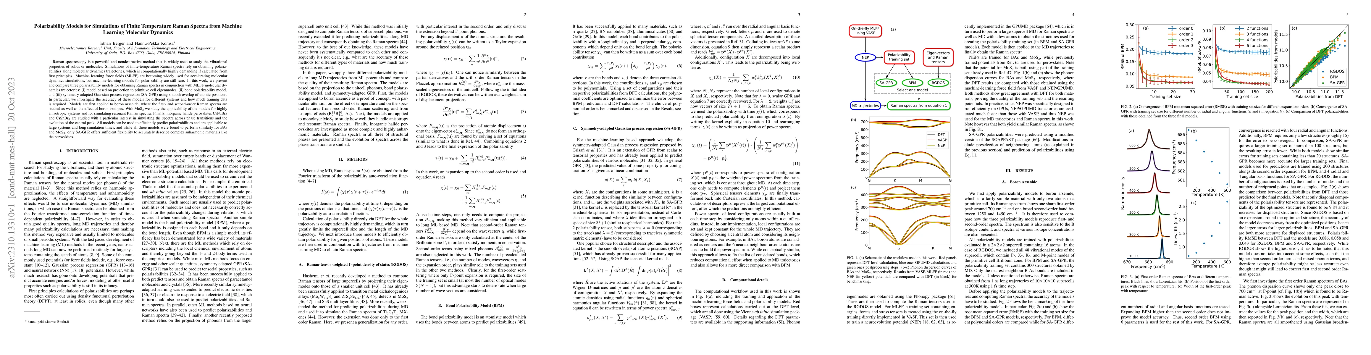 Thumbnail for Polarizability Models for Simulations of Finite Temperature Raman
  Spectra from Machine Learning Molecular Dynamics