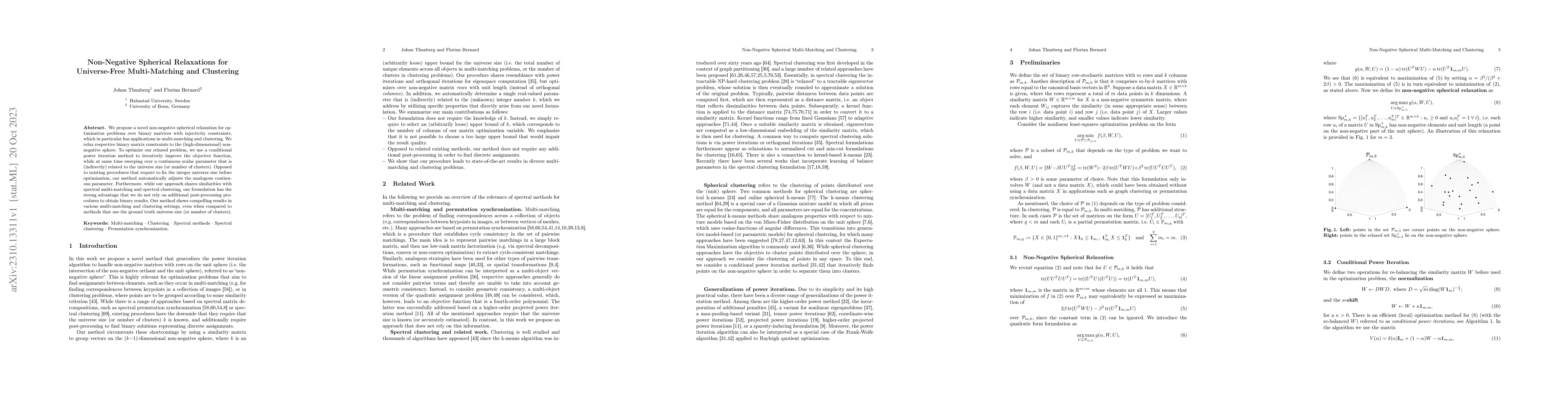 Thumbnail for Non-Negative Spherical Relaxations for Universe-Free Multi-Matching and
  Clustering