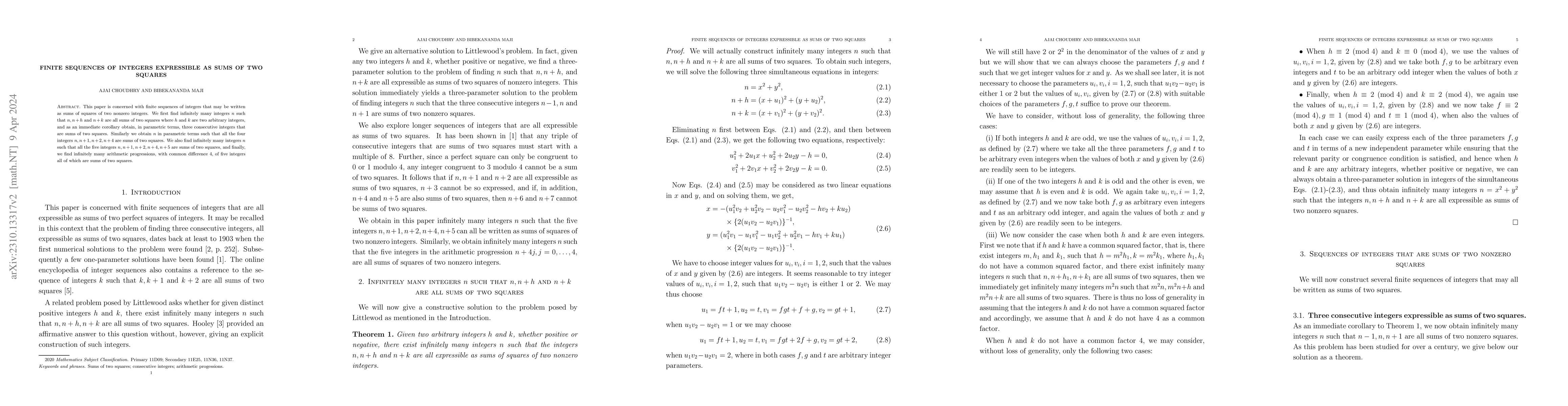 Thumbnail for Finite sequences of integers expressible as sums of two squares