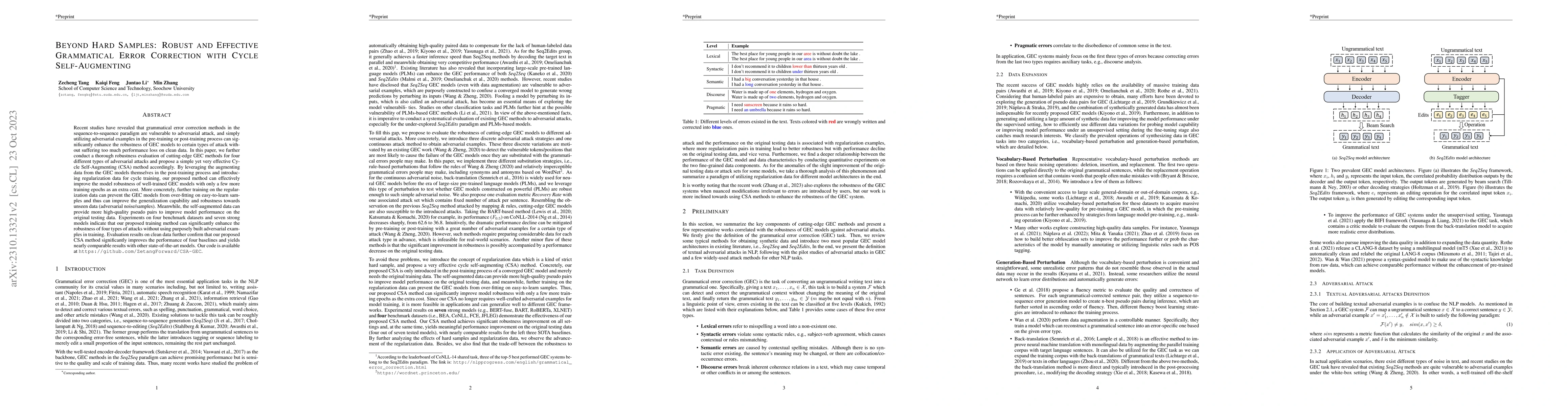 Thumbnail for Beyond Hard Samples: Robust and Effective Grammatical Error Correction
  with Cycle Self-Augmenting