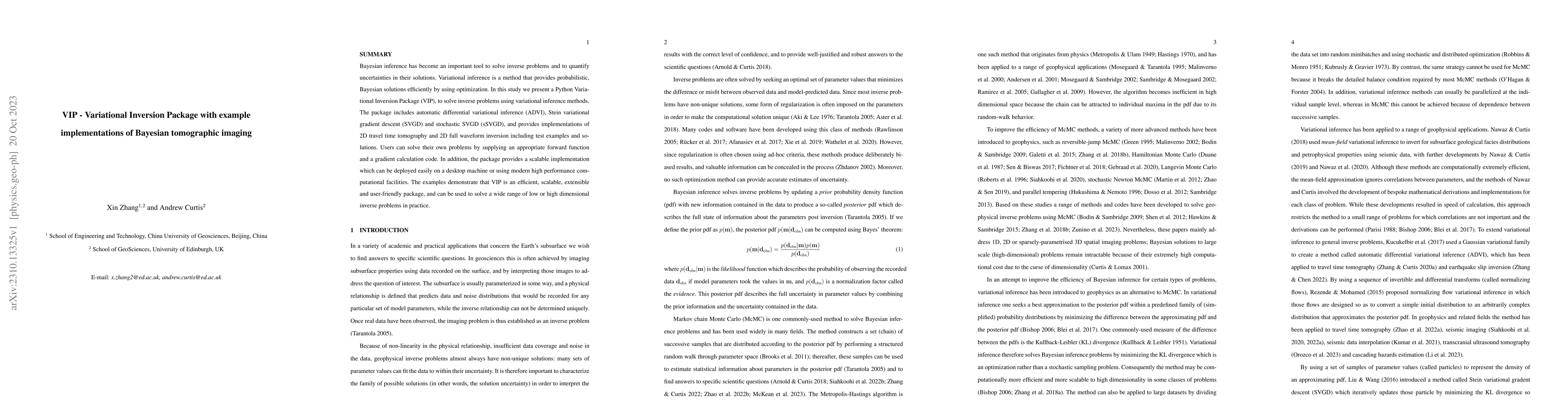 Thumbnail for VIP -- Variational Inversion Package with example implementations of
  Bayesian tomographic imaging