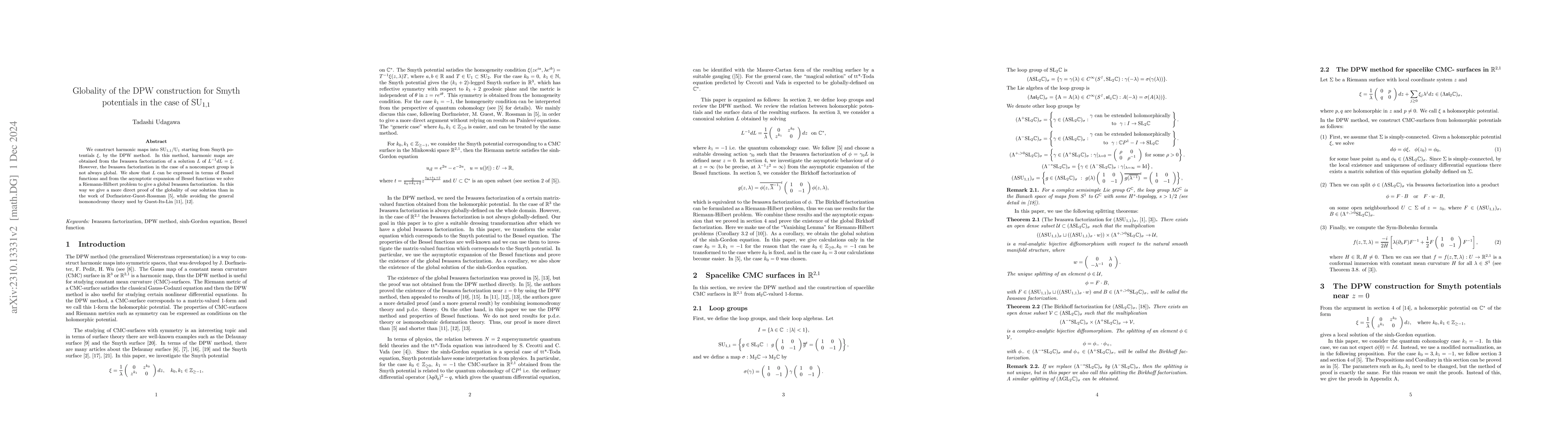 Thumbnail for Globality of the DPW construction for Smyth potentials in the case of
  SU(1,1)