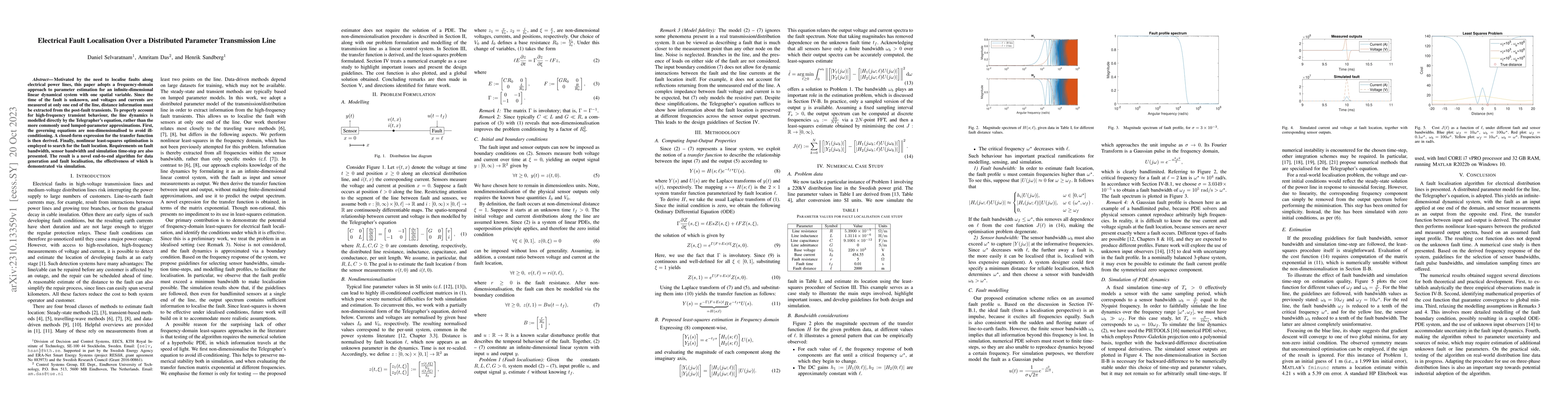 Thumbnail for Electrical Fault Localisation Over a Distributed Parameter Transmission
  Line