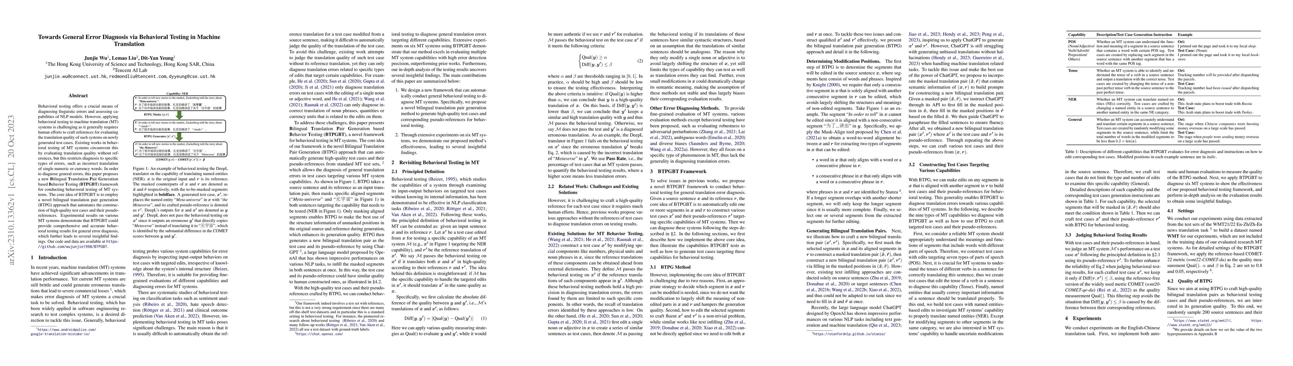 Thumbnail for Towards General Error Diagnosis via Behavioral Testing in Machine
  Translation