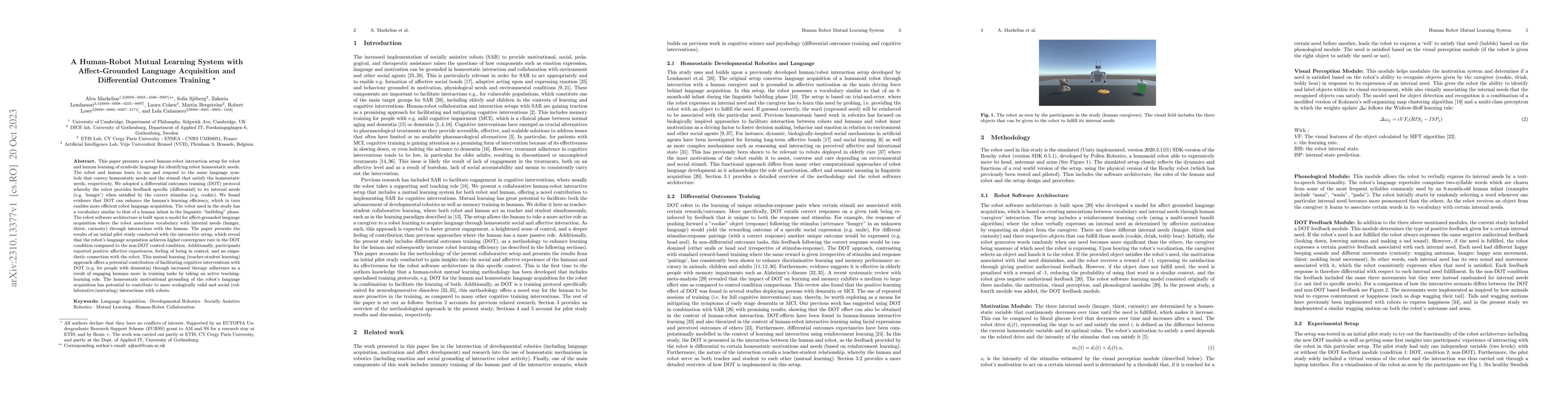 Thumbnail for A Human-Robot Mutual Learning System with Affect-Grounded Language
  Acquisition and Differential Outcomes Training