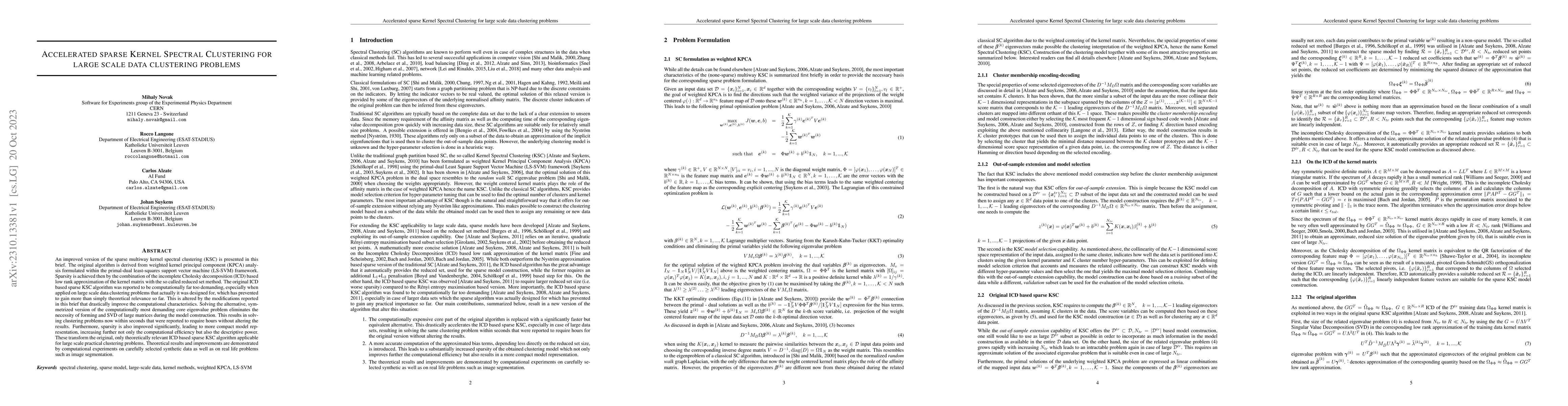 Thumbnail for Accelerated sparse Kernel Spectral Clustering for large scale data
  clustering problems