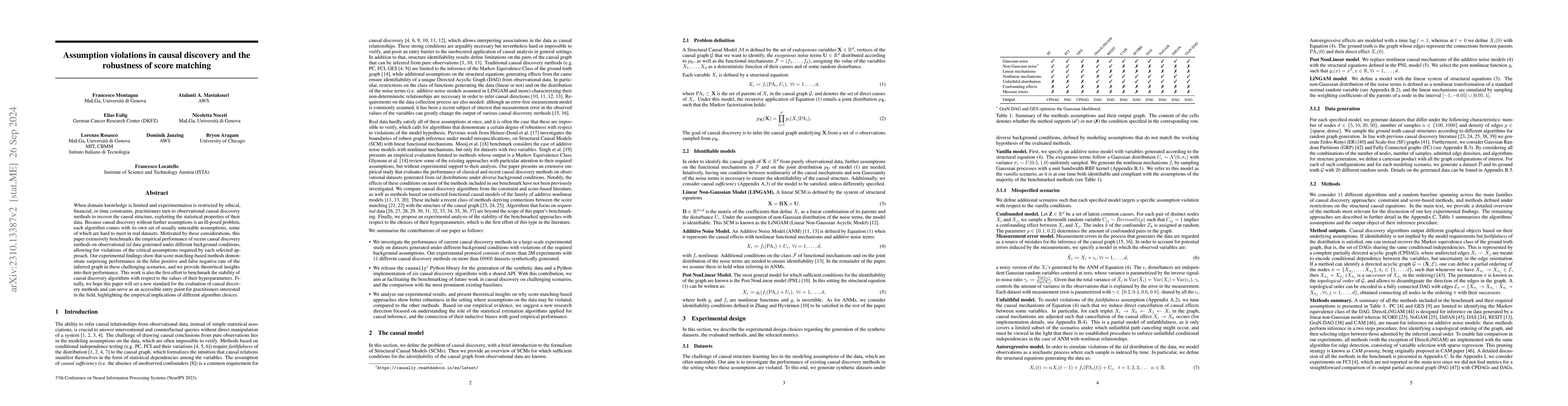 Thumbnail for Assumption violations in causal discovery and the robustness of score
  matching