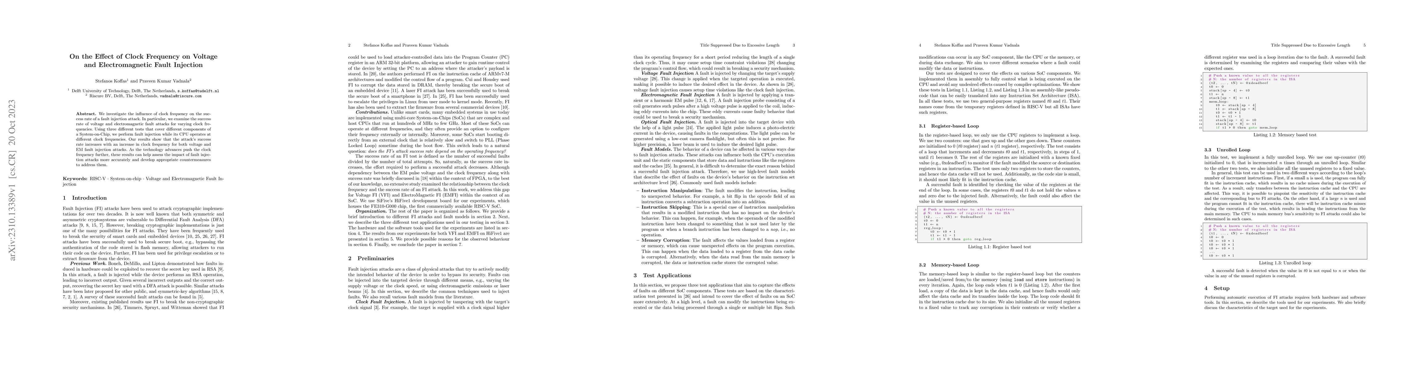 Thumbnail for On the Effect of Clock Frequency on Voltage and Electromagnetic Fault
  Injection