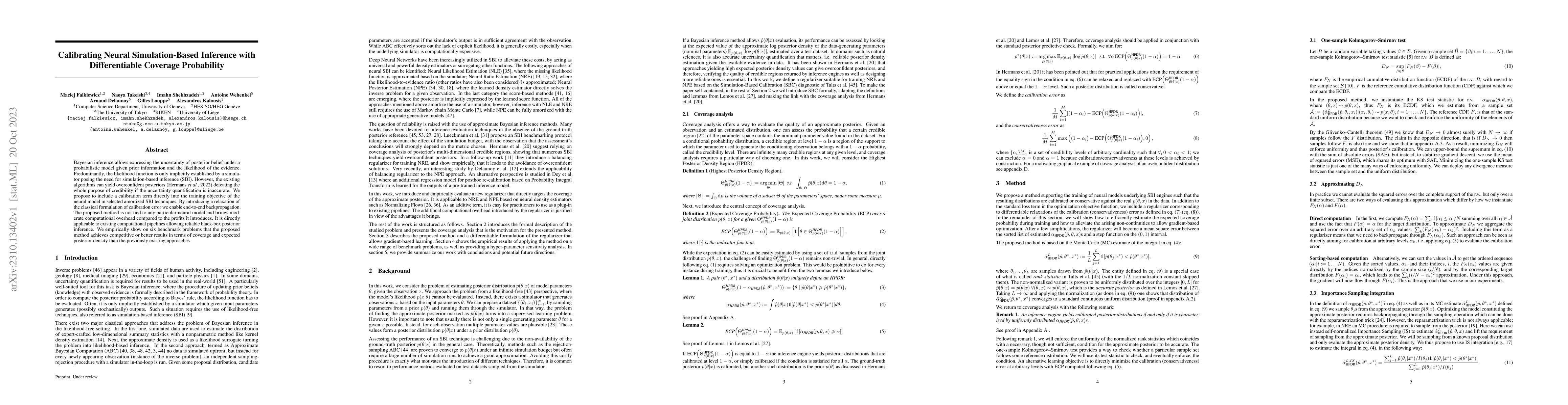 Thumbnail for Calibrating Neural Simulation-Based Inference with Differentiable
  Coverage Probability