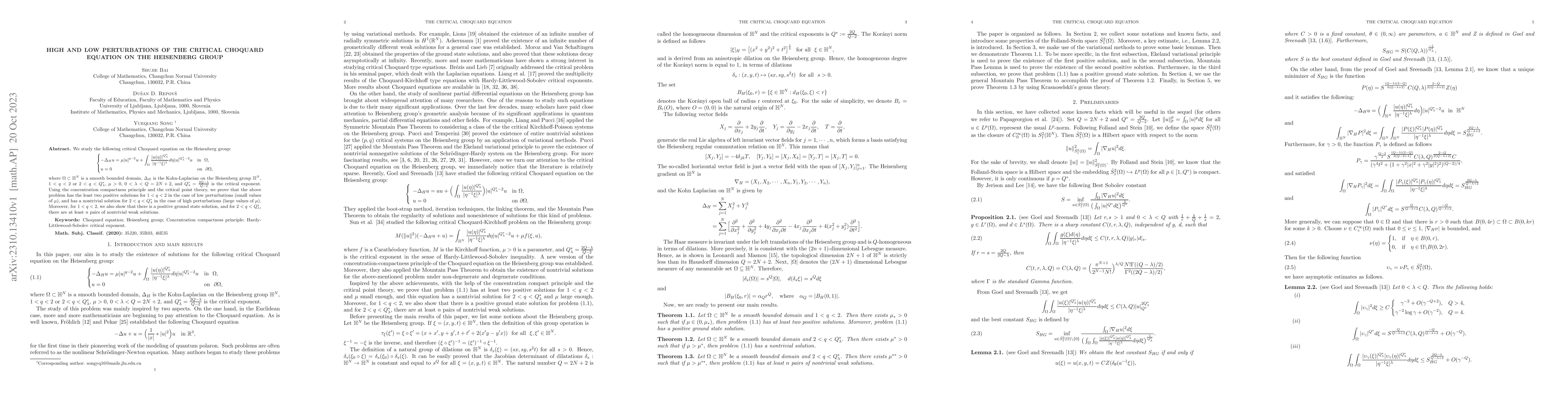 Thumbnail for High and low perturbations of the critical Choquard equation on the
  Heisenberg group