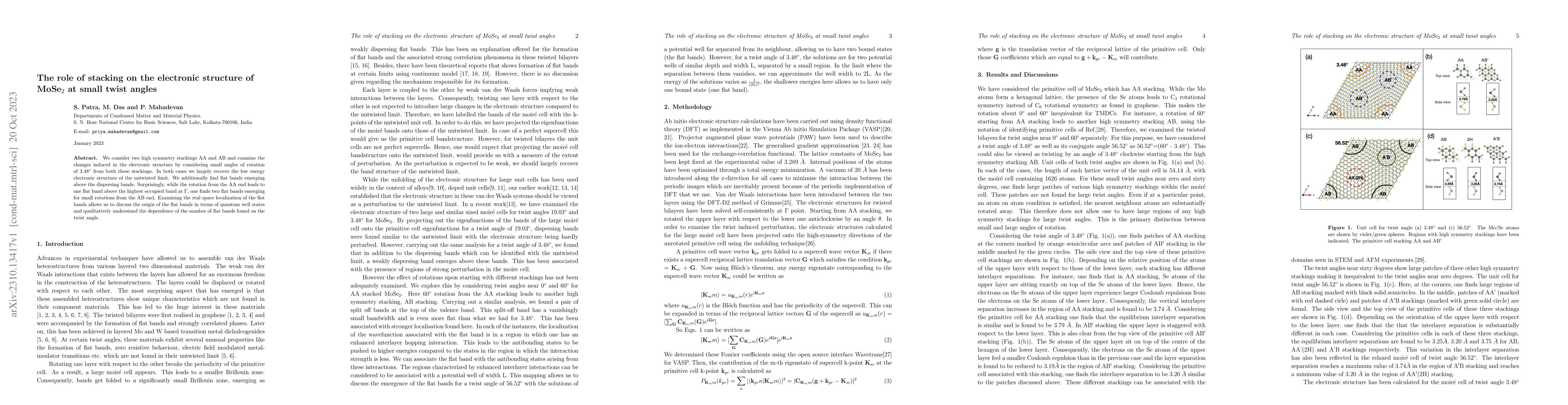 Thumbnail for The role of stacking on the electronic structure of MoSe2 at small twist
  angles