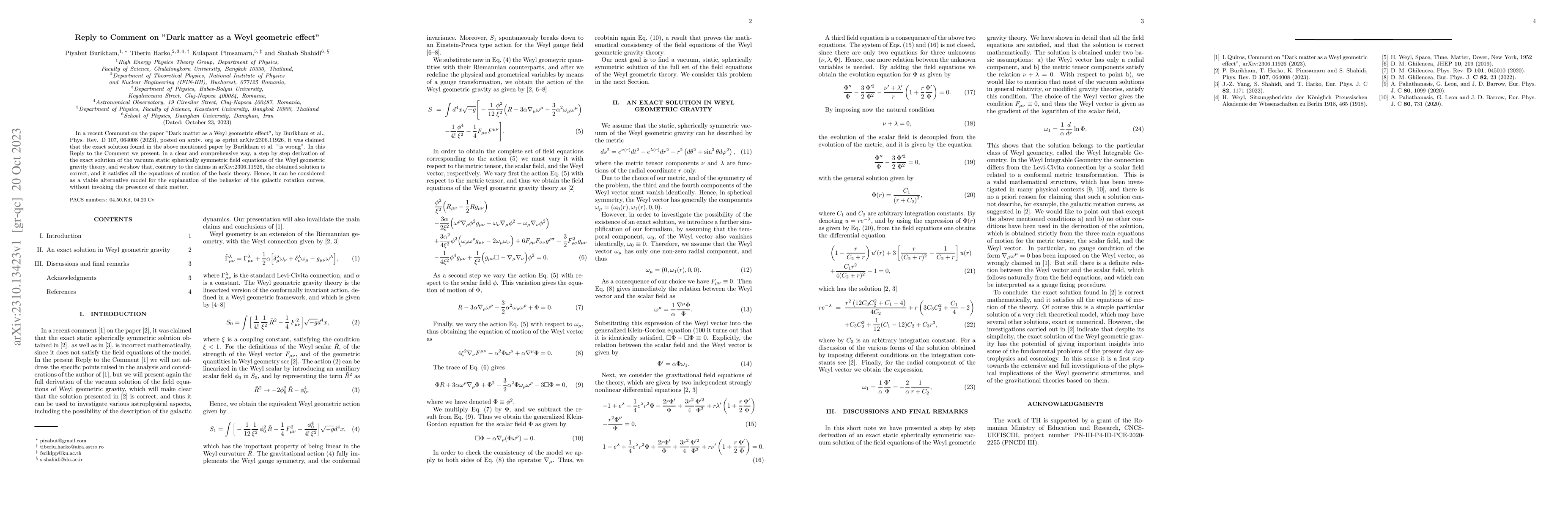 Thumbnail for Reply to Comment on "Dark matter as a Weyl geometric effect"