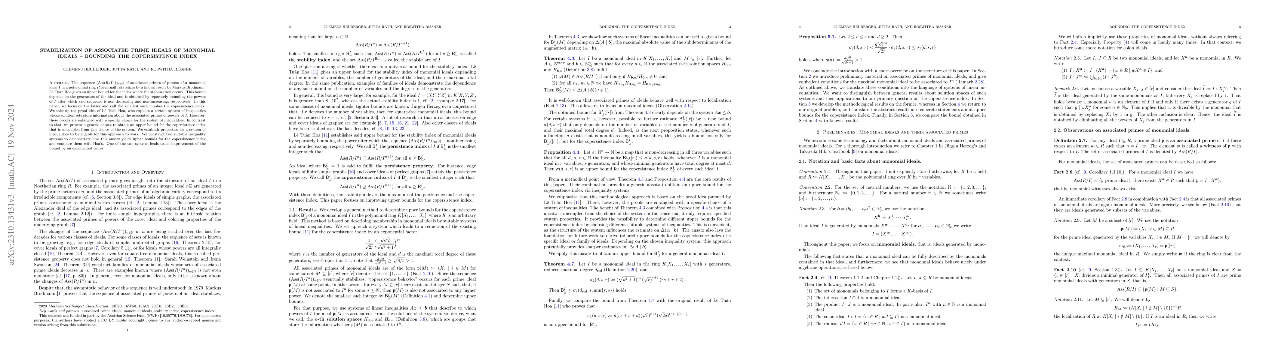 Thumbnail for Stabilization of associated prime ideals of monomial ideals -- Bounding
  the copersistence index