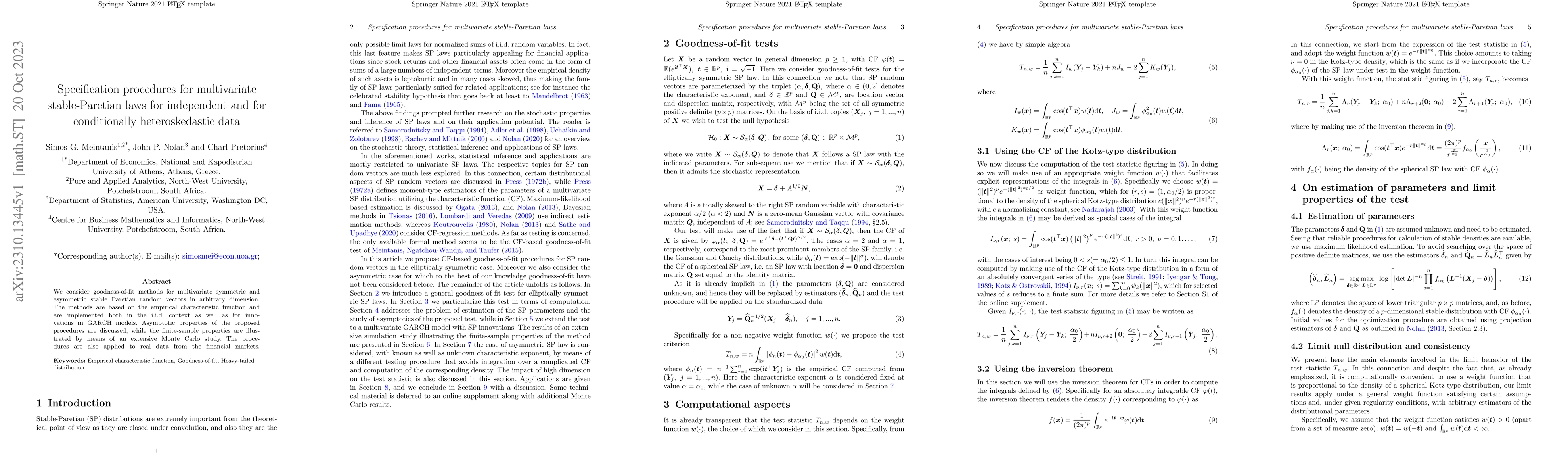 Thumbnail for Specification procedures for multivariate stable-Paretian laws for
  independent and for conditionally heteroskedastic data
