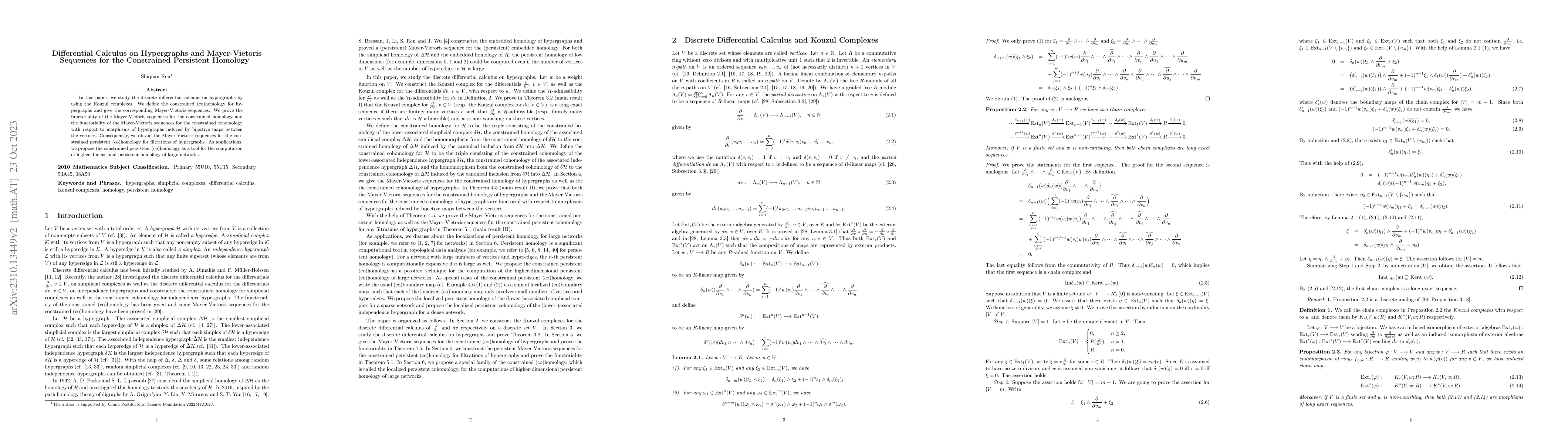 Thumbnail for Differential Calculus on Hypergraphs and Mayer-Vietoris Sequences for
  the Constrained Persistent Homology