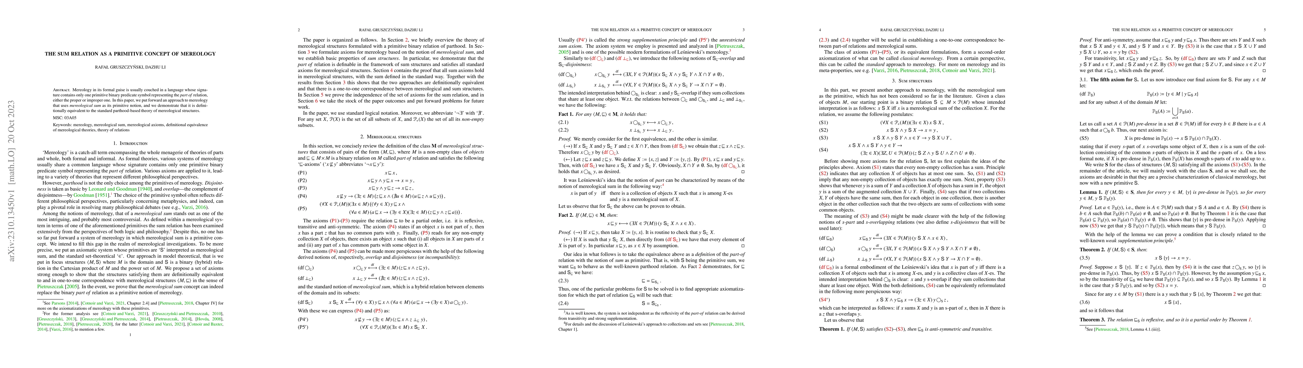 Thumbnail for The sum relation as a primitive concept of mereology