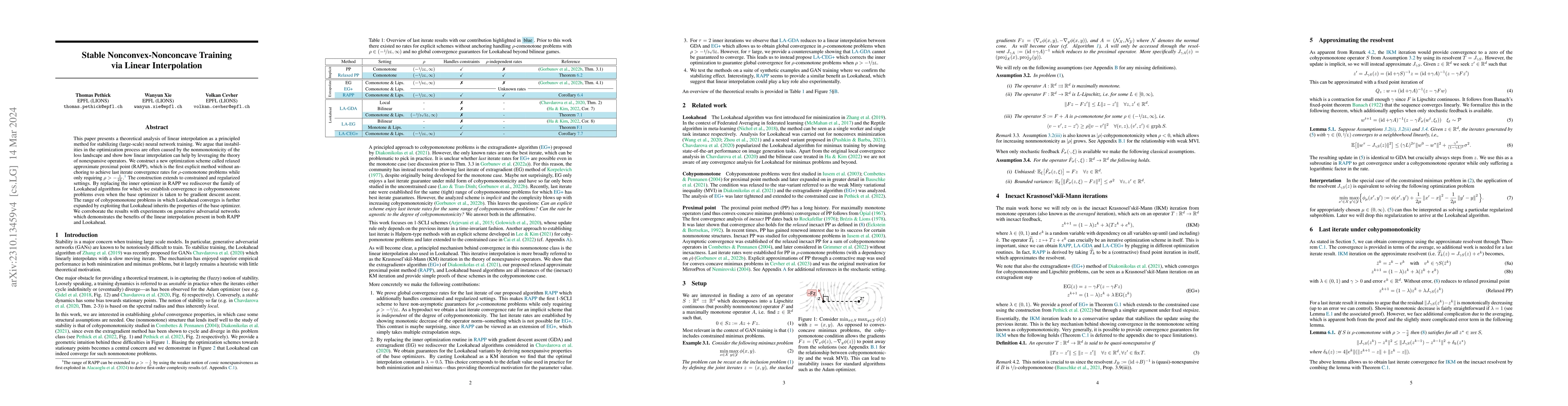 Thumbnail for Stable Nonconvex-Nonconcave Training via Linear Interpolation