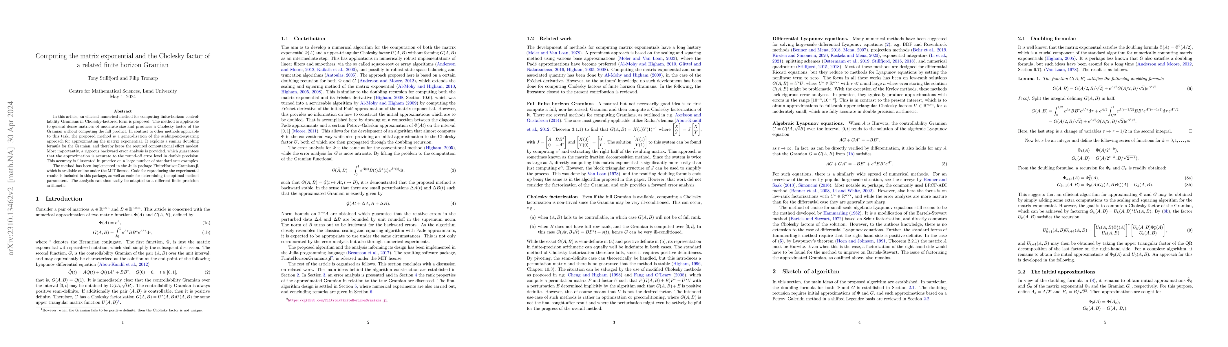 Thumbnail for Computing the matrix exponential and the Cholesky factor of a related
  finite horizon Gramian
