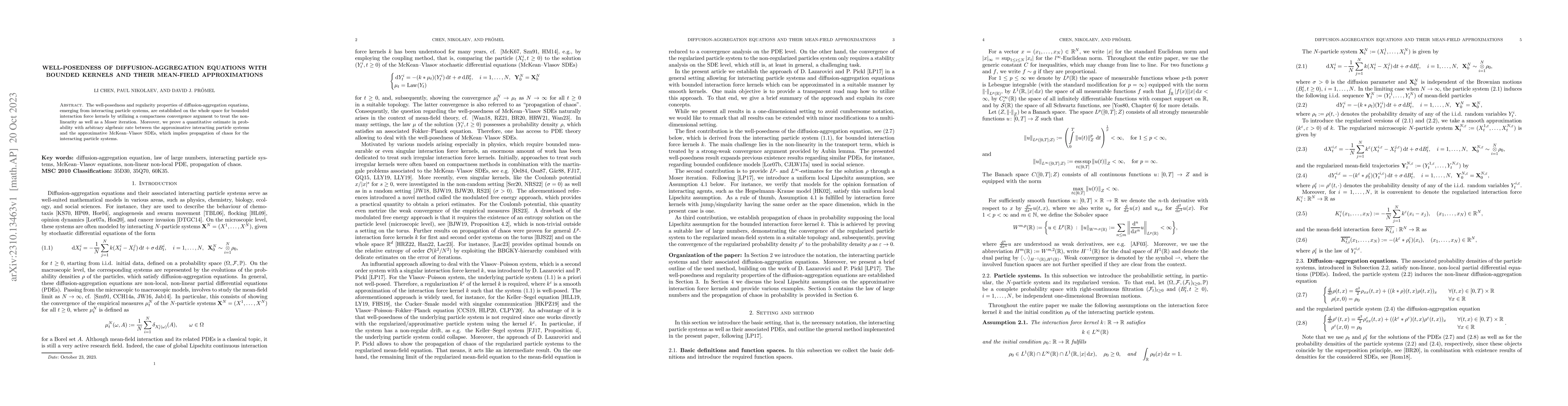 Thumbnail for Well-posedness of diffusion-aggregation equations with bounded kernels
  and their mean-field approximations