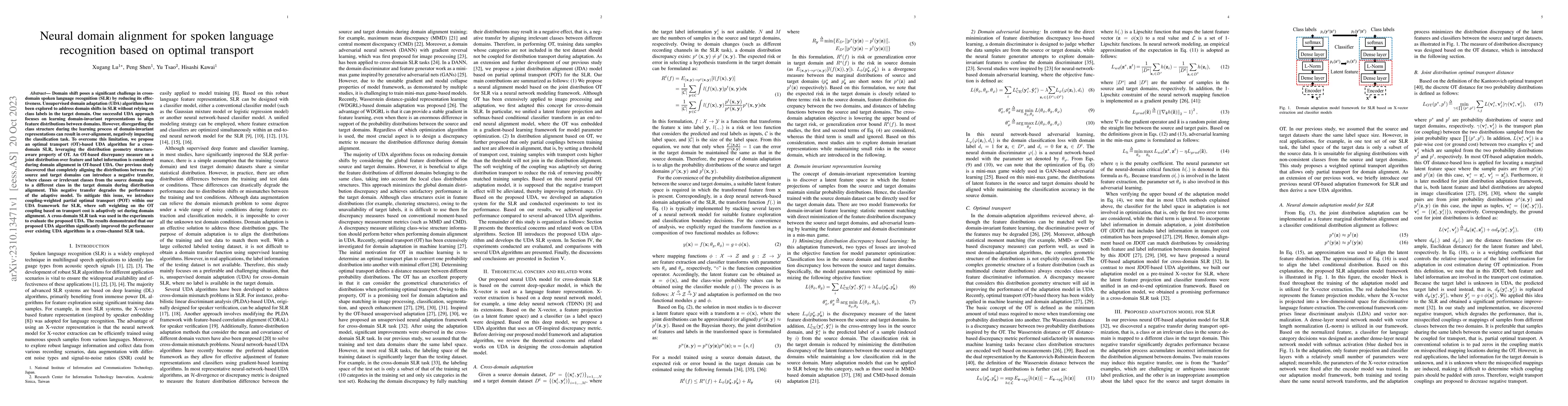 Thumbnail for Neural domain alignment for spoken language recognition based on optimal
  transport