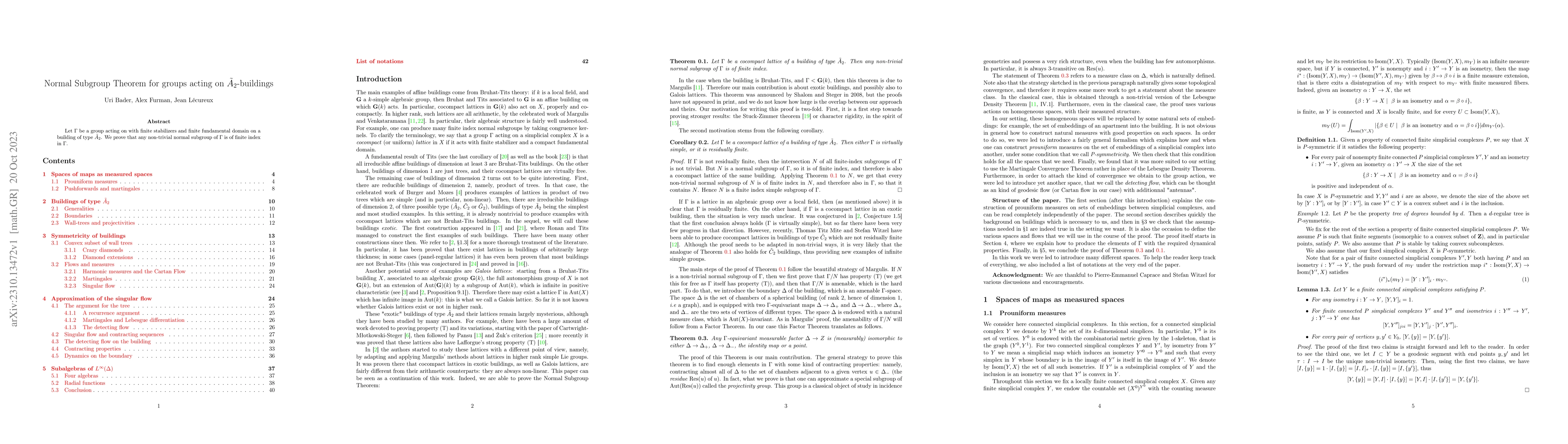Thumbnail for Normal Subgroup Theorem for groups acting on $\tilde A_2$-buildings