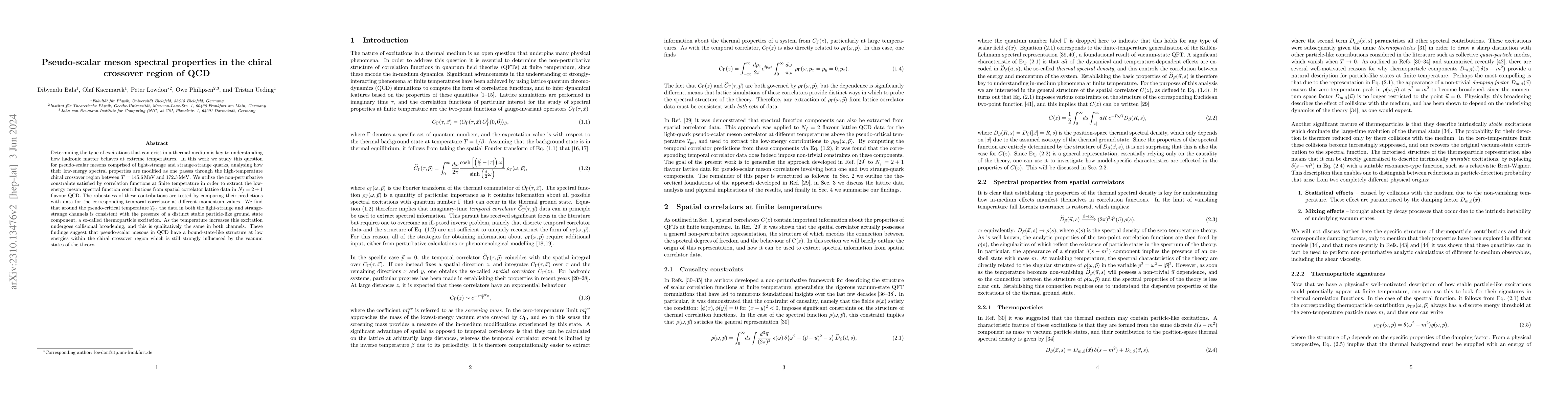 Thumbnail for Pseudo-scalar meson spectral properties in the chiral crossover region
  of QCD