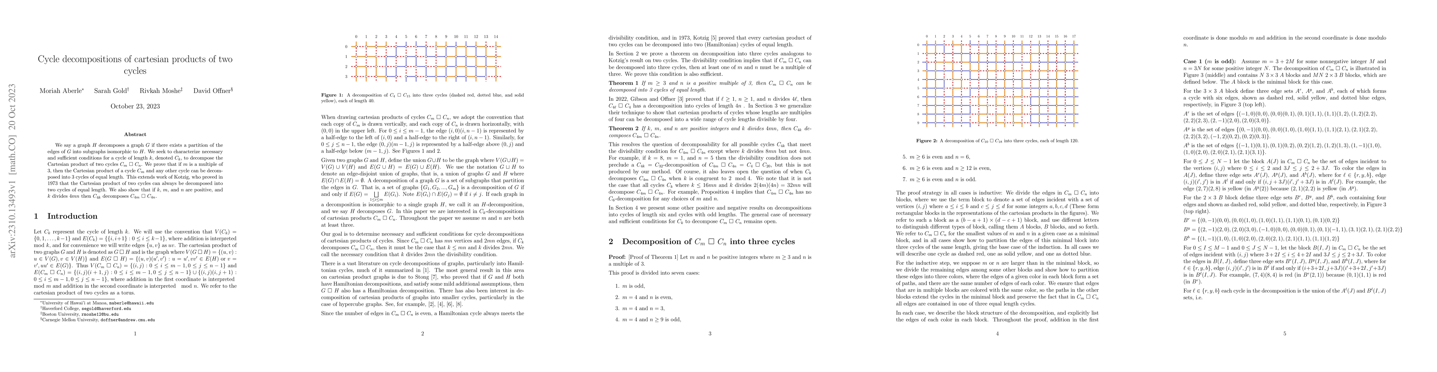 Thumbnail for Cycle decompositions of cartesian products of two cycles