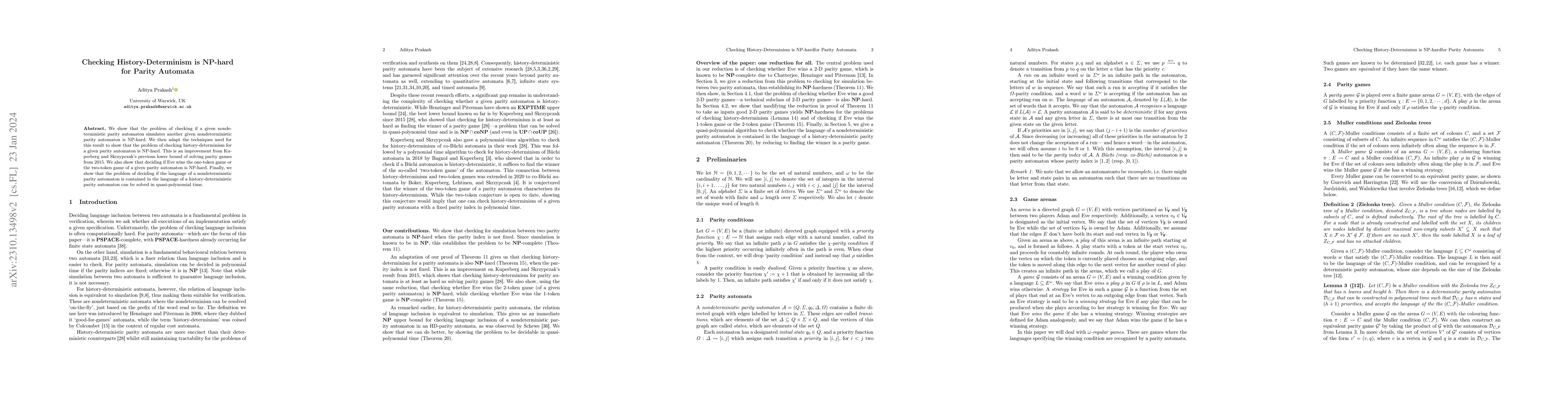 Thumbnail for Checking History-Determinism is NP-hard for Parity Automata