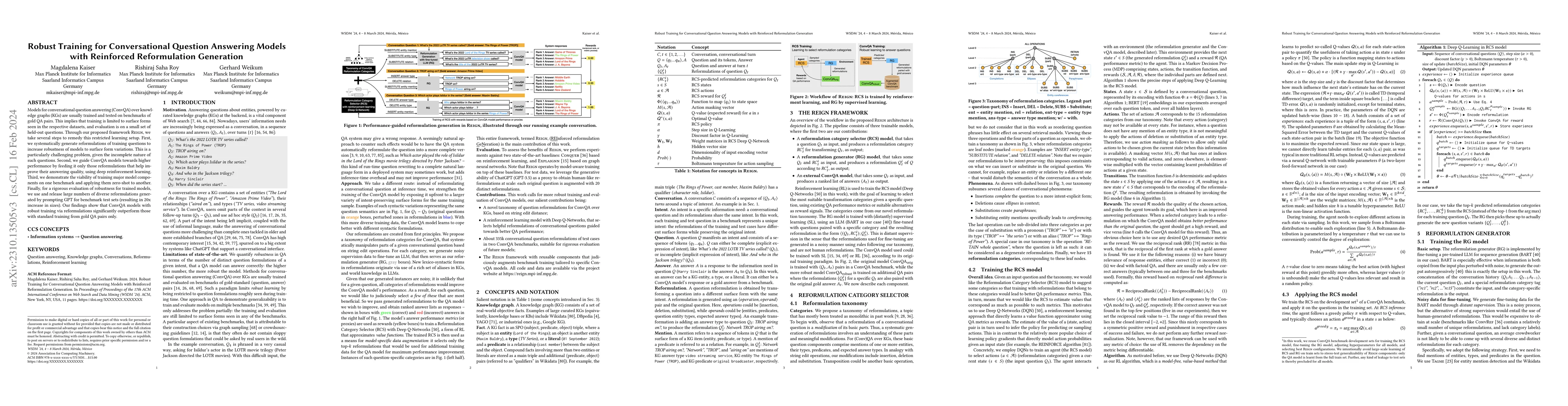 Thumbnail for Robust Training for Conversational Question Answering Models with
  Reinforced Reformulation Generation