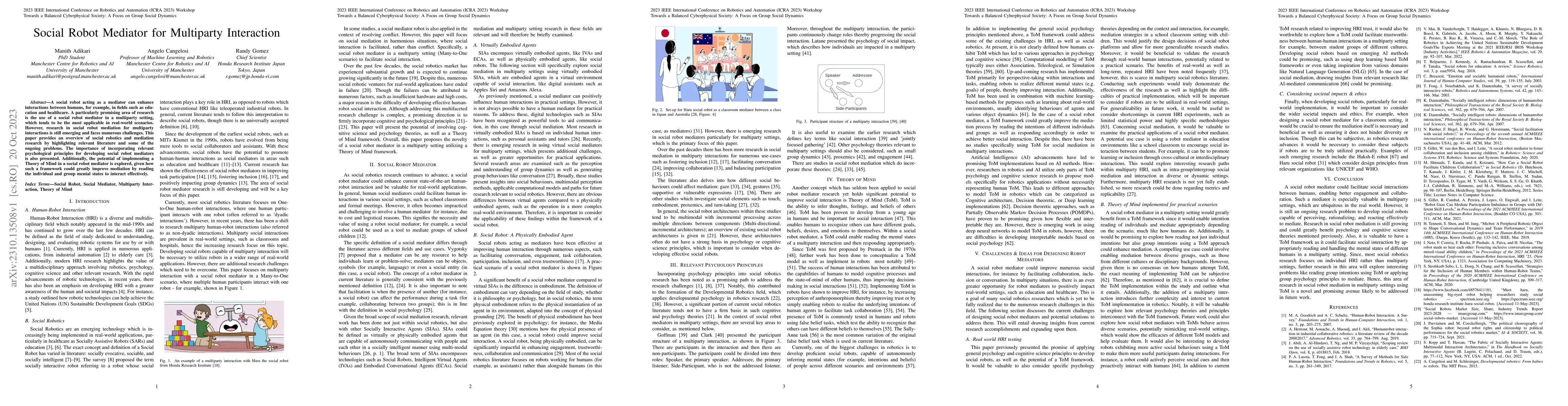 Thumbnail for Social Robot Mediator for Multiparty Interaction