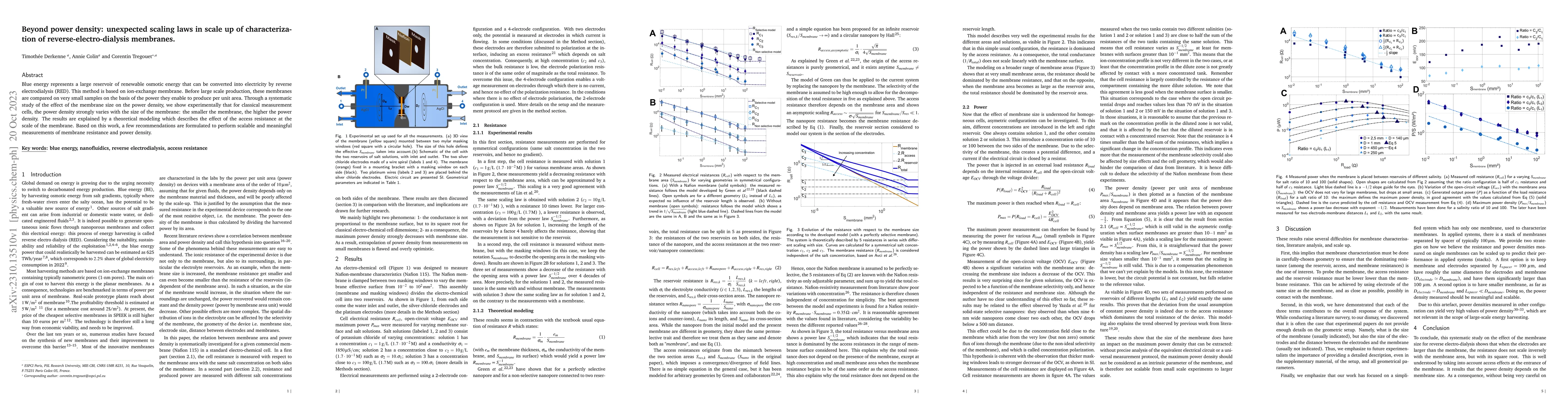 Thumbnail for Beyond power density: unexpected scaling laws in scale up of
  characterization of reverse-electro-dialysis membranes