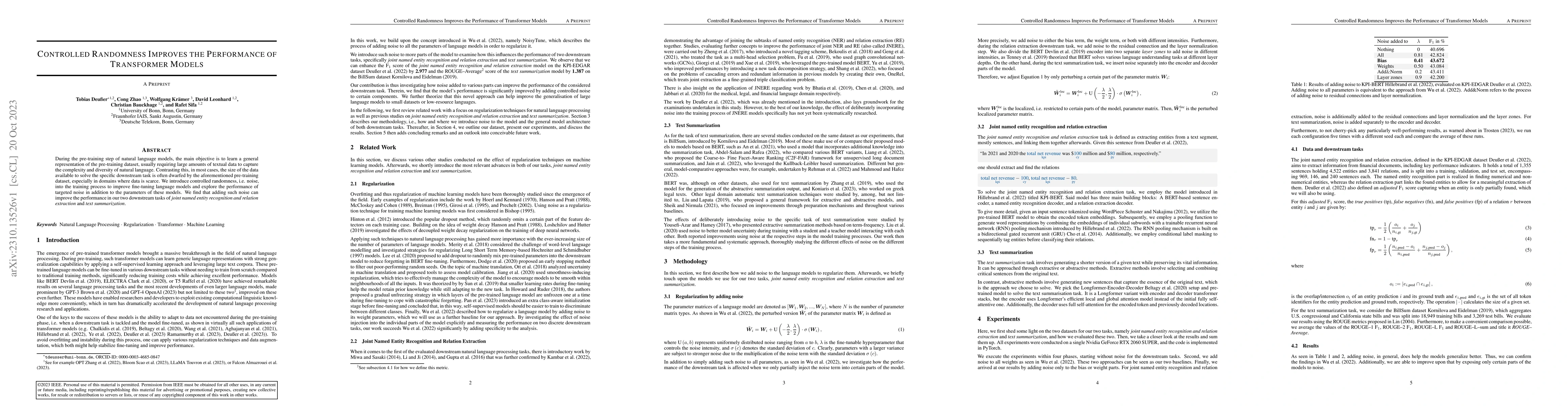 Thumbnail for Controlled Randomness Improves the Performance of Transformer Models