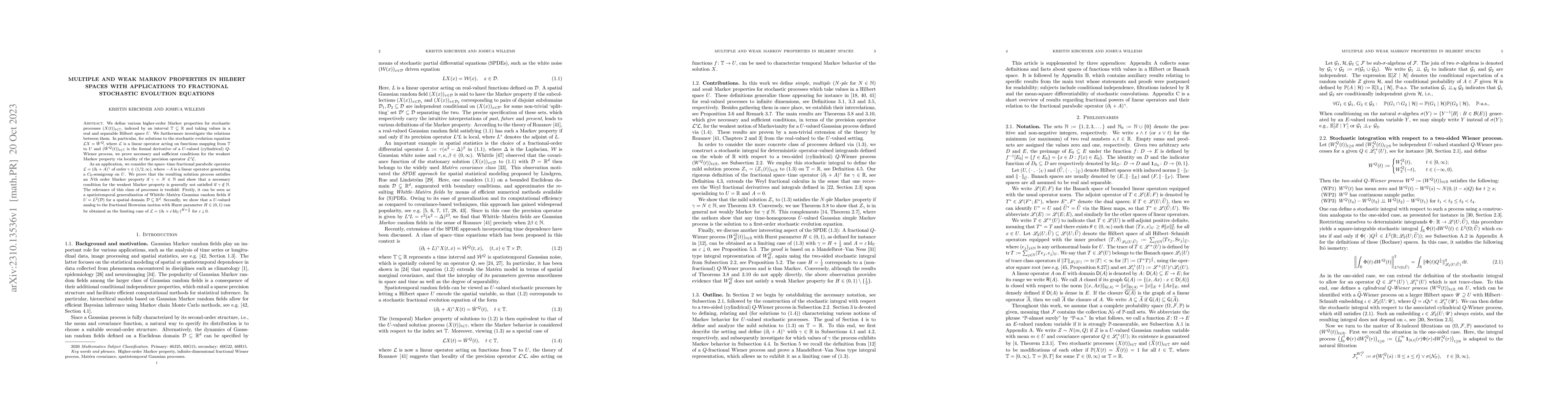 Thumbnail for Multiple and weak Markov properties in Hilbert spaces with applications
  to fractional stochastic evolution equations