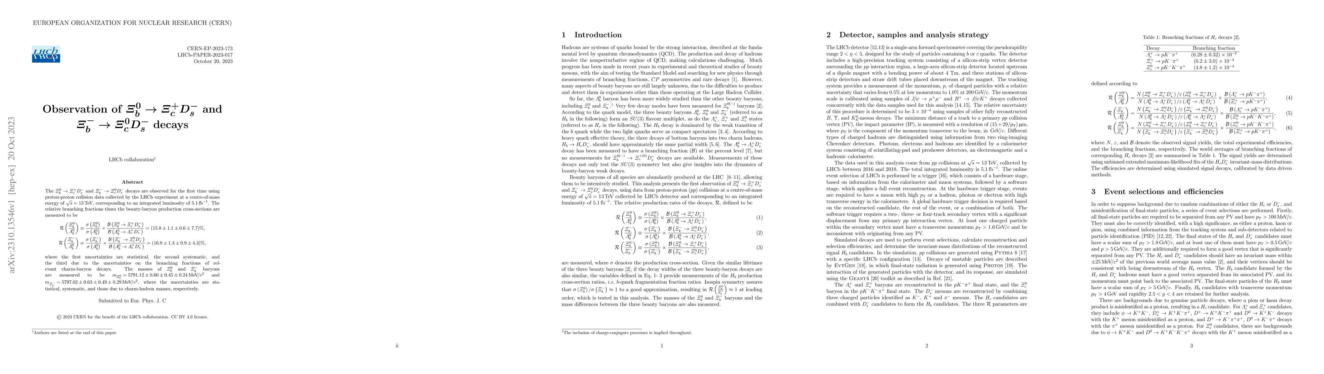 Thumbnail for Observation of $\Xi_b^0 \rightarrow \Xi_c^+ D_s^-$ and $\Xi_b^-
  \rightarrow \Xi_c^0 D_s^-$ decays