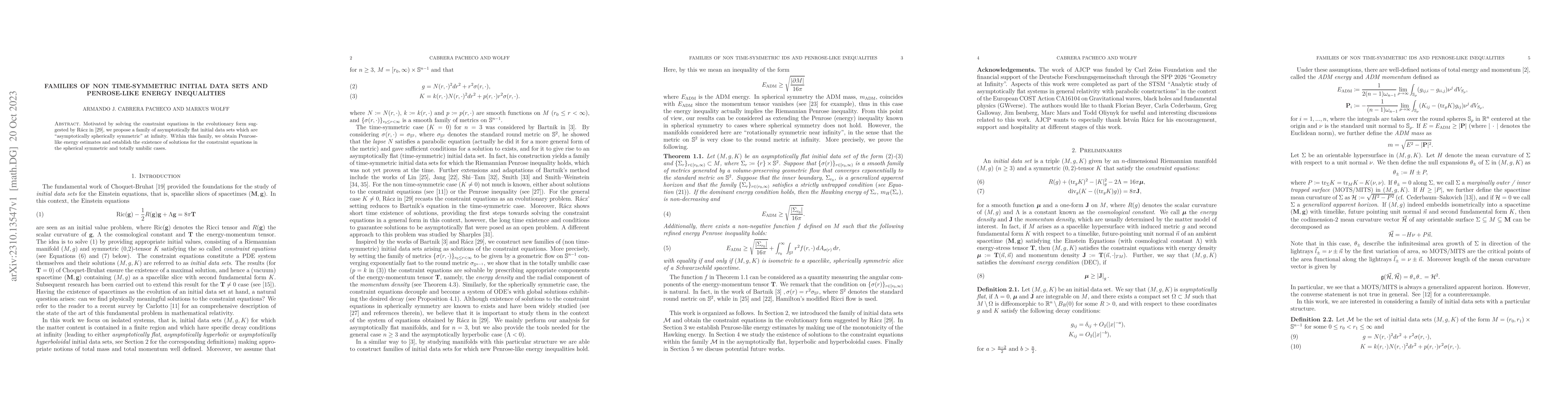 Thumbnail for Families of non time-symmetric initial data sets and Penrose-like energy
  inequalities