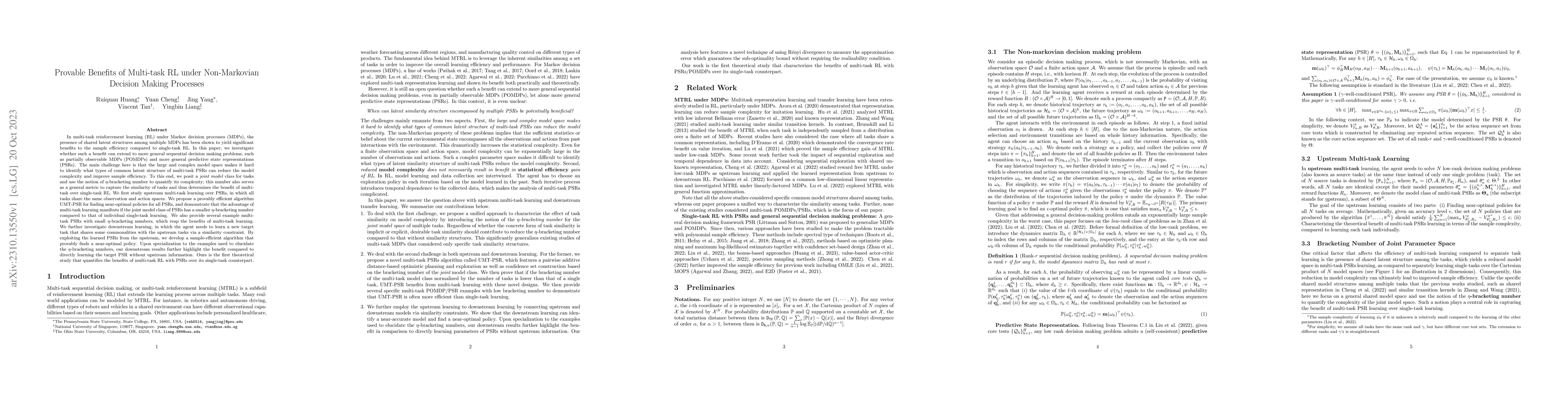 Thumbnail for Provable Benefits of Multi-task RL under Non-Markovian Decision Making
  Processes