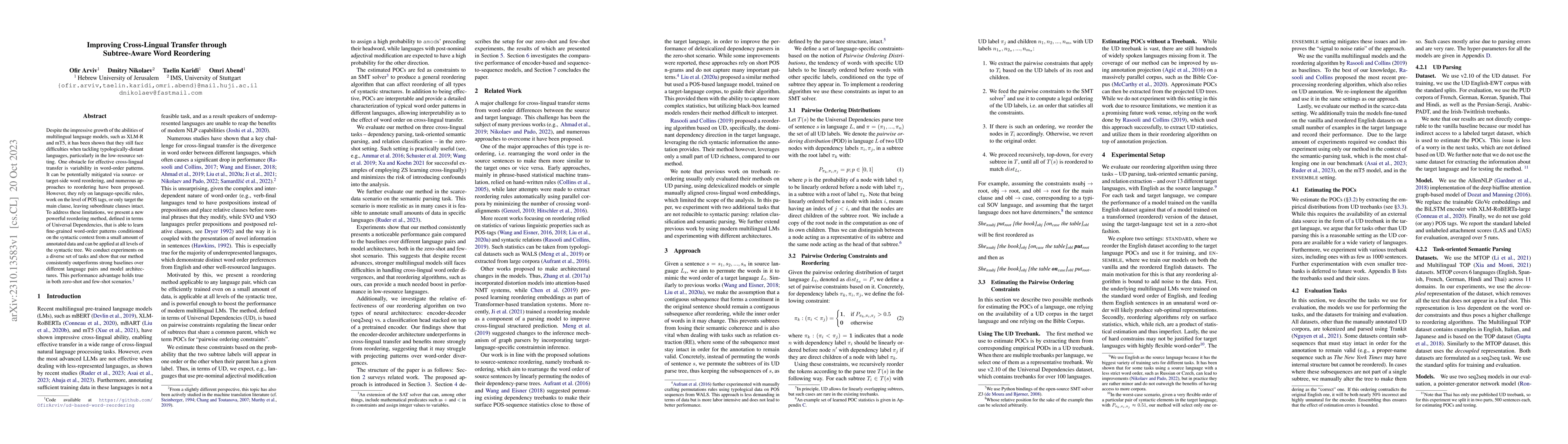 Thumbnail for Improving Cross-Lingual Transfer through Subtree-Aware Word Reordering