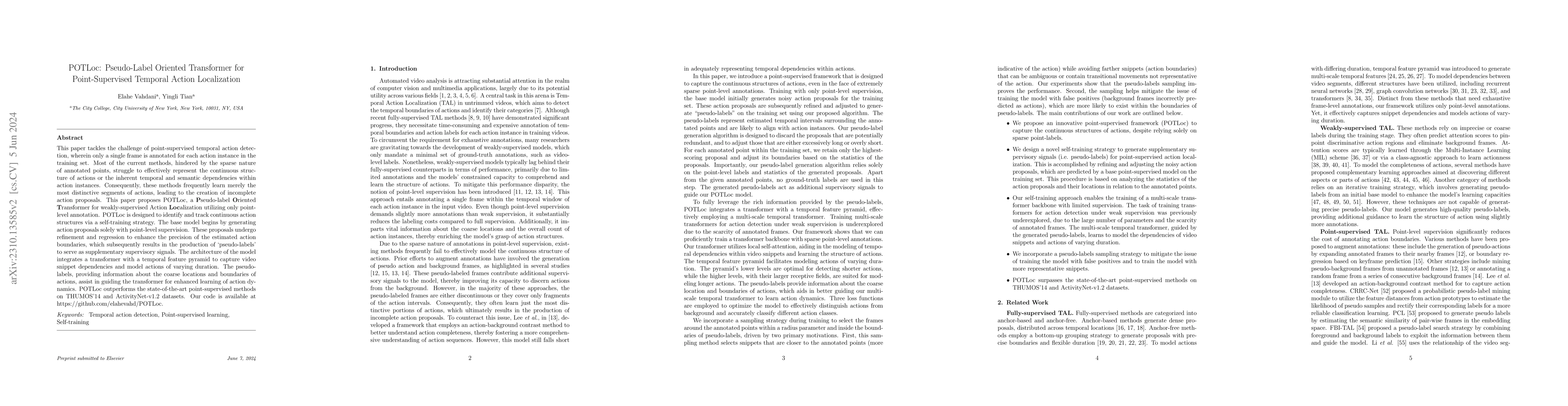 Thumbnail for POTLoc: Pseudo-Label Oriented Transformer for Point-Supervised Temporal
  Action Localization