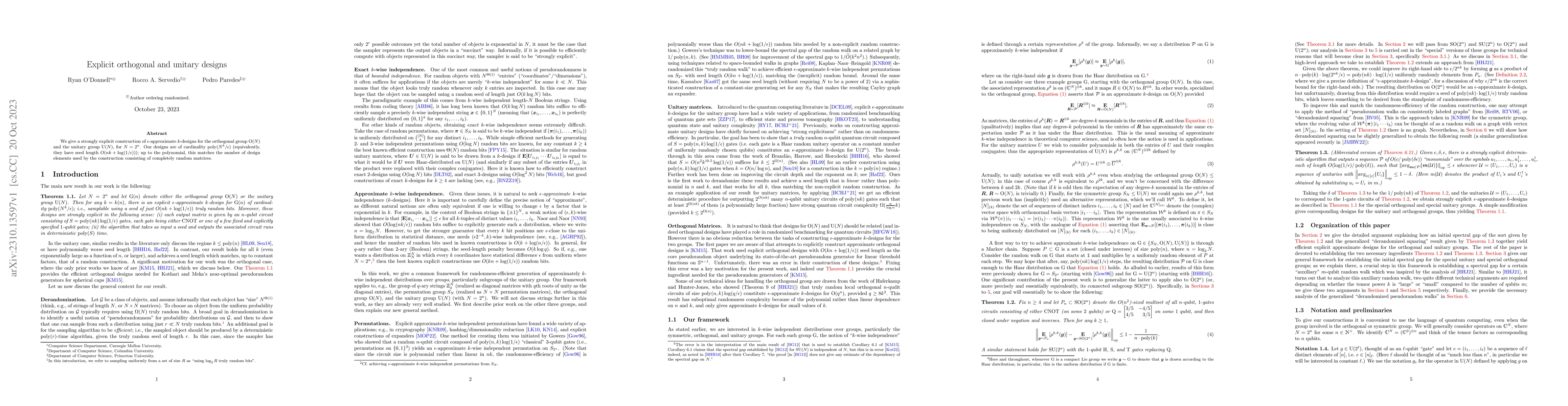 Thumbnail for Explicit orthogonal and unitary designs