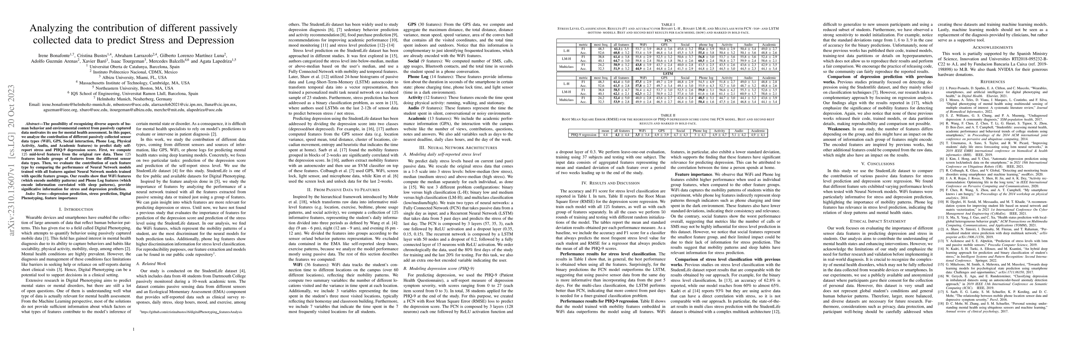 Thumbnail for Analyzing the contribution of different passively collected data to
  predict Stress and Depression