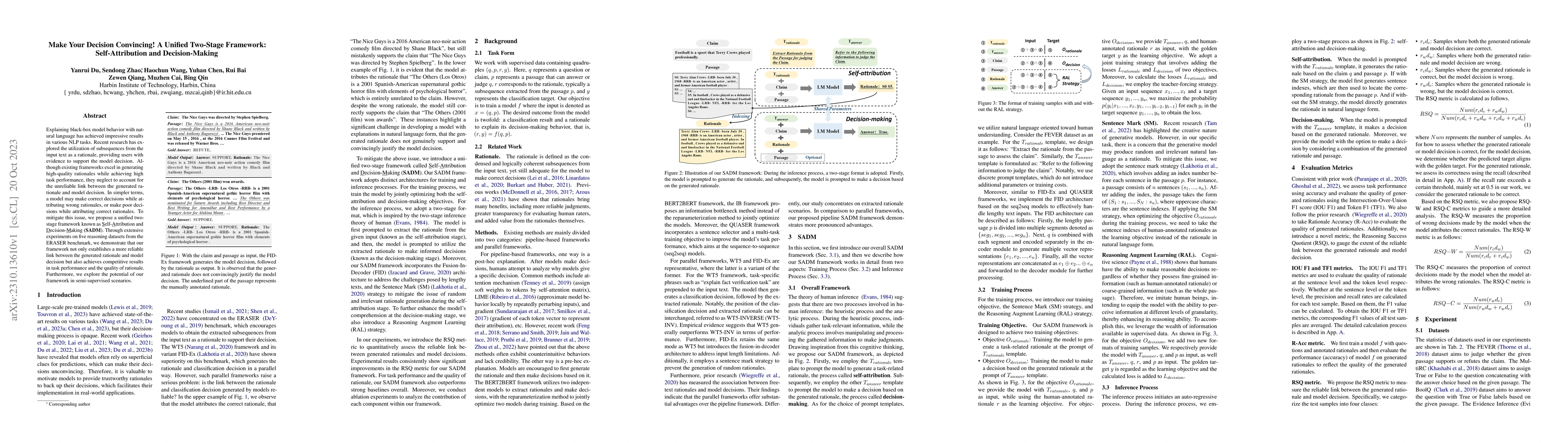 Thumbnail for Make Your Decision Convincing! A Unified Two-Stage Framework:
  Self-Attribution and Decision-Making