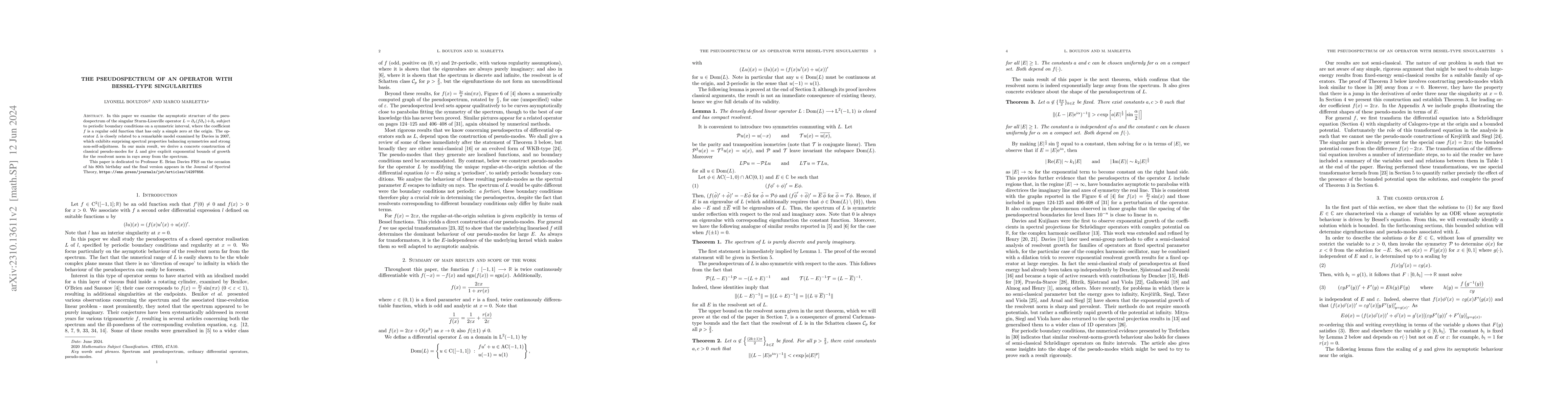 Thumbnail for The pseudospectrum of an operator with Bessel-type singularities