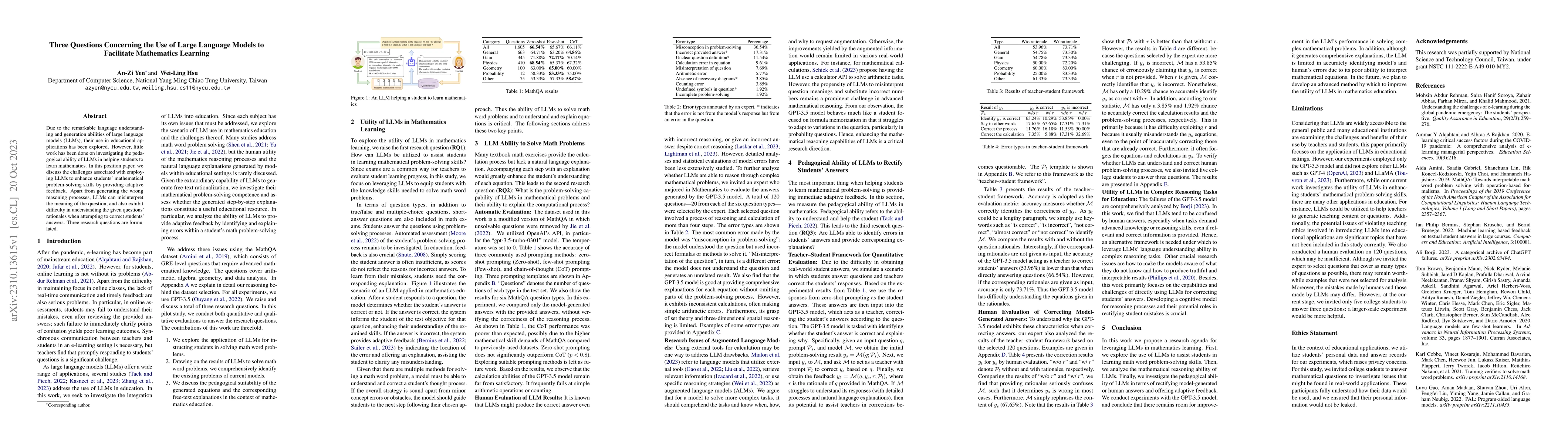 Thumbnail for Three Questions Concerning the Use of Large Language Models to
  Facilitate Mathematics Learning