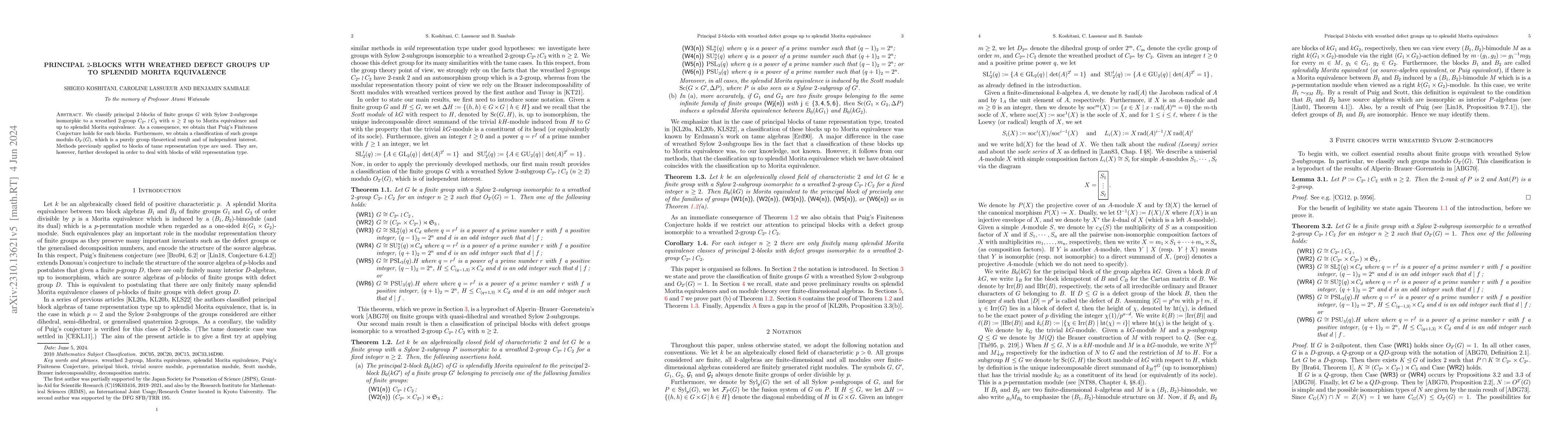 Thumbnail for Principal 2-blocks with wreathed defect groups up to splendid Morita
  equivalence