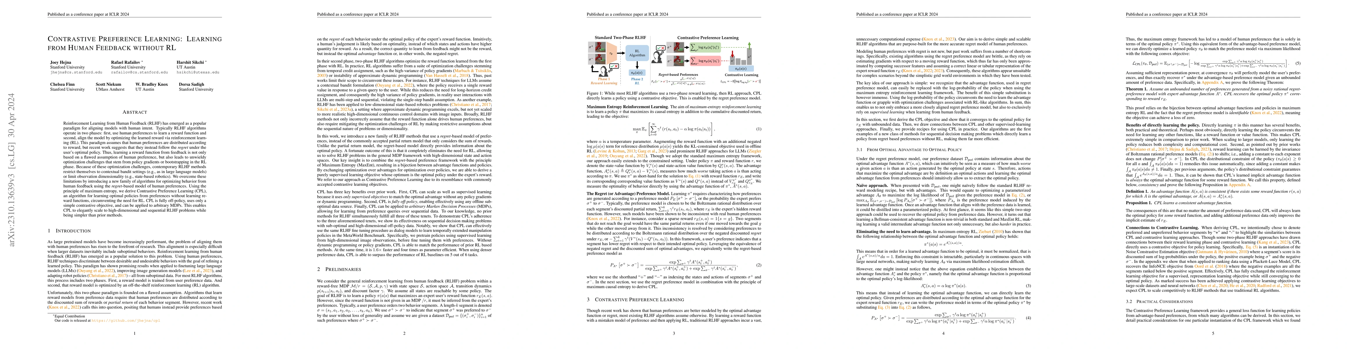 Thumbnail for Contrastive Preference Learning: Learning from Human Feedback without RL