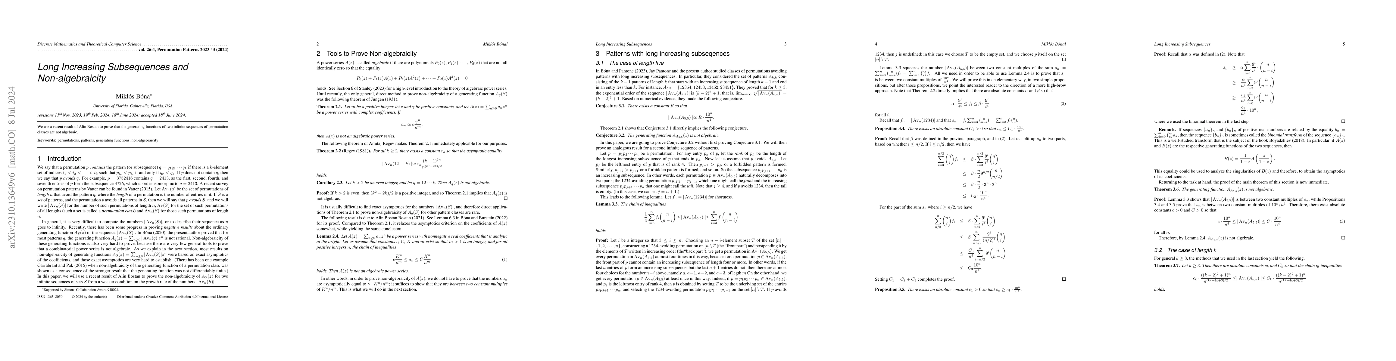 Thumbnail for Long increasing subsequences and non-algebraicity