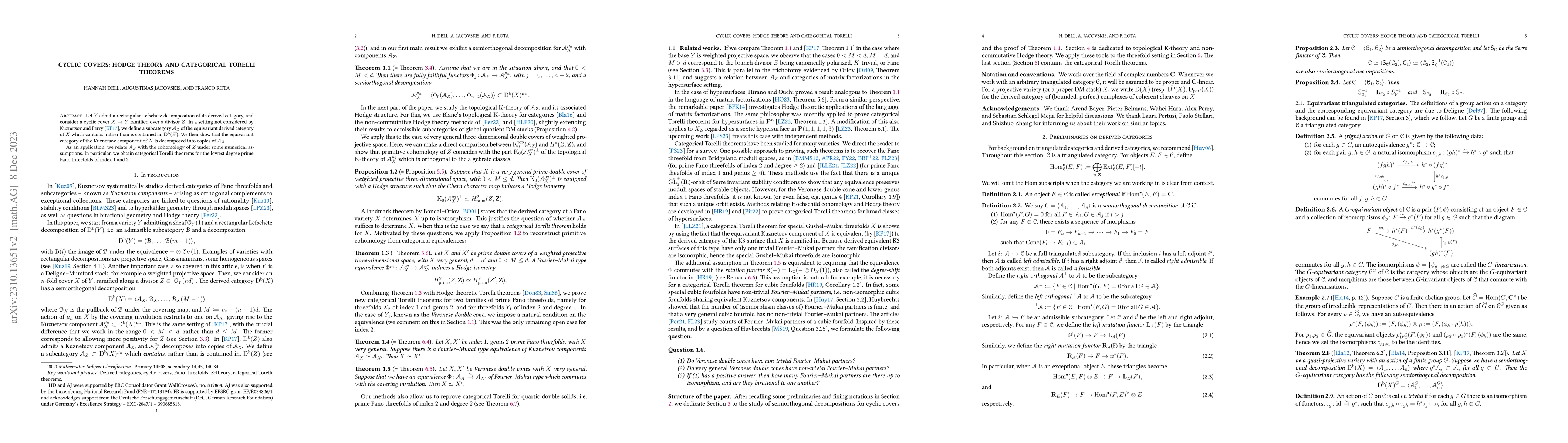 Thumbnail for Cyclic covers: Hodge theory and categorical Torelli theorems